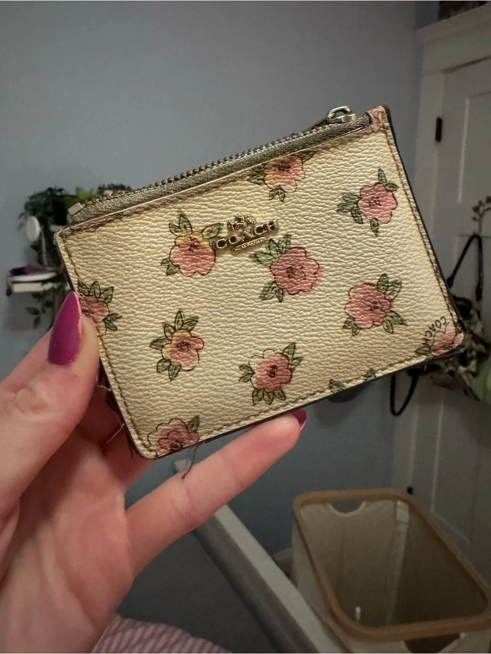 Coach Cream Card Case with Pink Floral Print